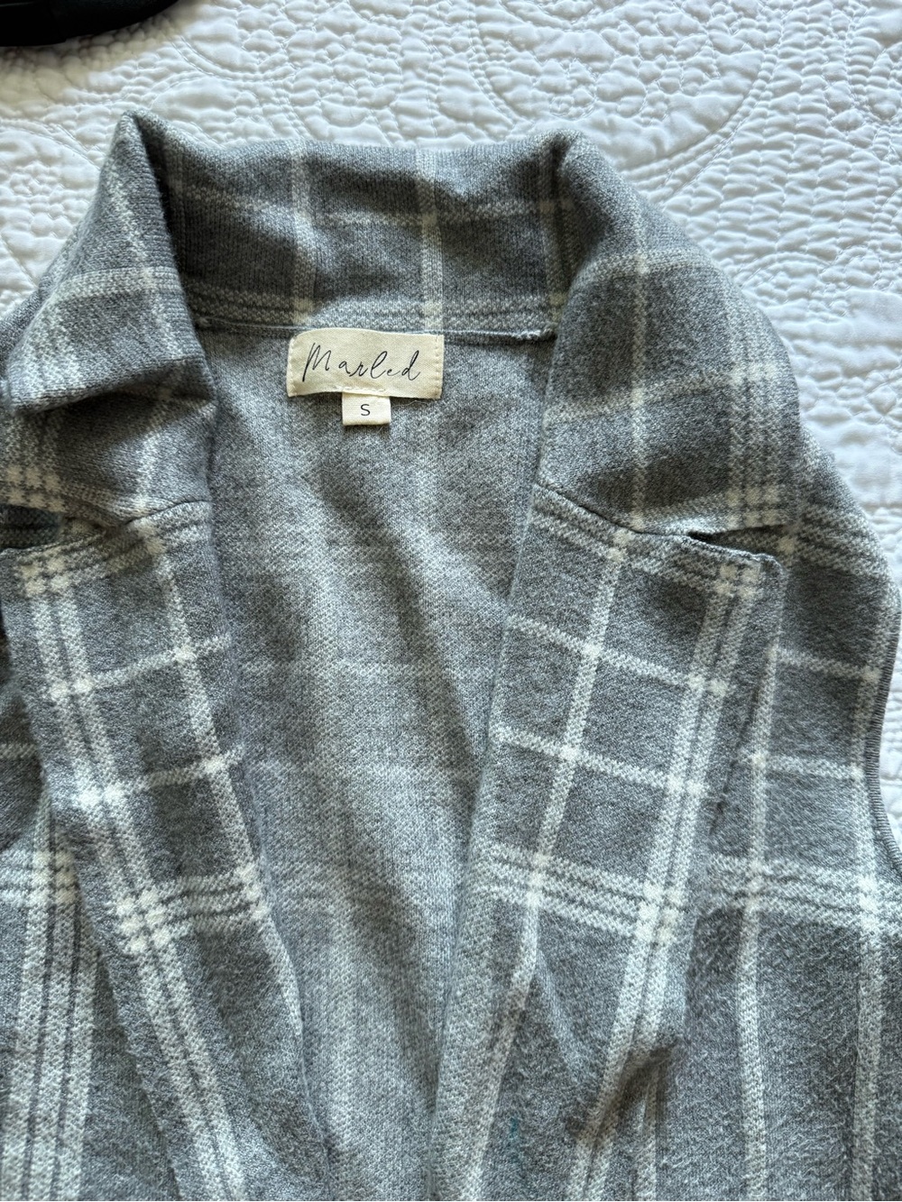 Marled Gray Plaid Open-Front Blazer Jacket